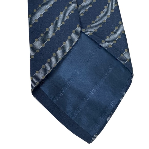 GIORGIO ARMANI - Menโs Silk Stripe Patterned Tie, Made in Italy, Blue/ Grey - Picture 4 of 5